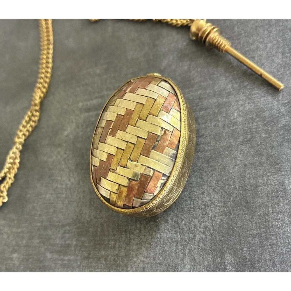 Vintage Perfume Bottle Necklace Pendant Chatelaine Woven Mixed Metal Flask 1.6oz